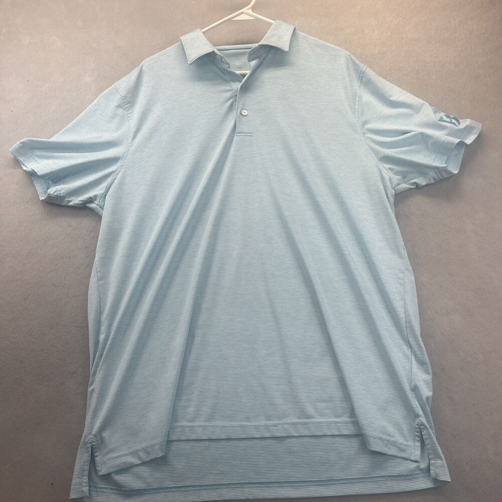 Johnnie O Lyndon Polo Shirt Mens XL Blue Stripe Short Sleeve Performance Golf